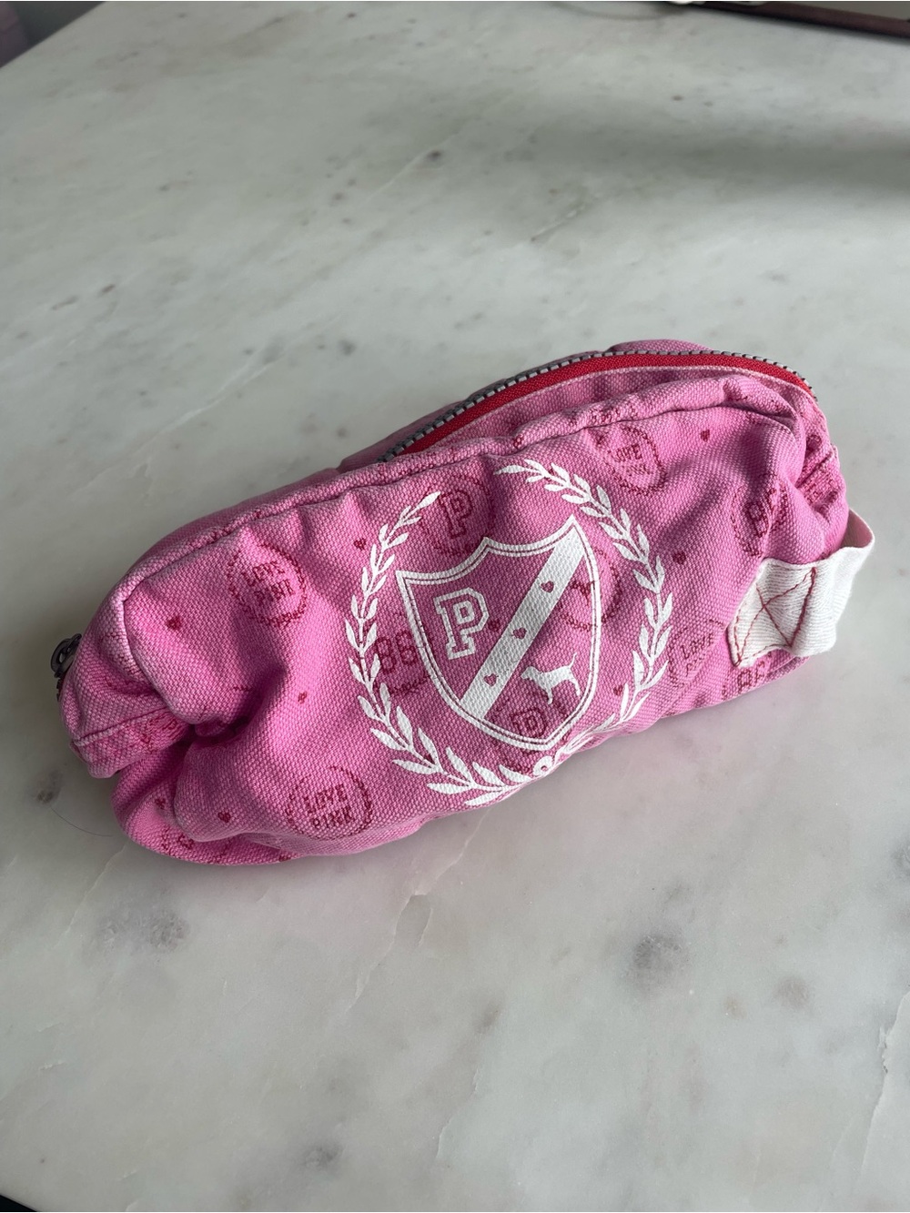Vintage PINK Crest Canvas Makeup Case